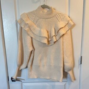 H&M Cream Ruffled Turtleneck Sweater